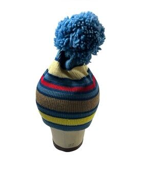 Vtg Smiley Parks Nevada 100% Wool Knit Pom Beanie Hat Blue Striped Ski 1 Size